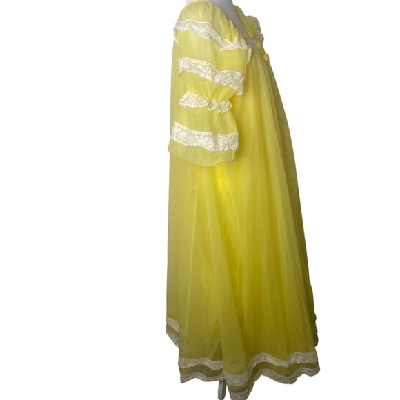 Vintage Intime California Yellow Nightgown & Robe Set Size S Chiffon Bell Sleeve - Picture 12 of 16
